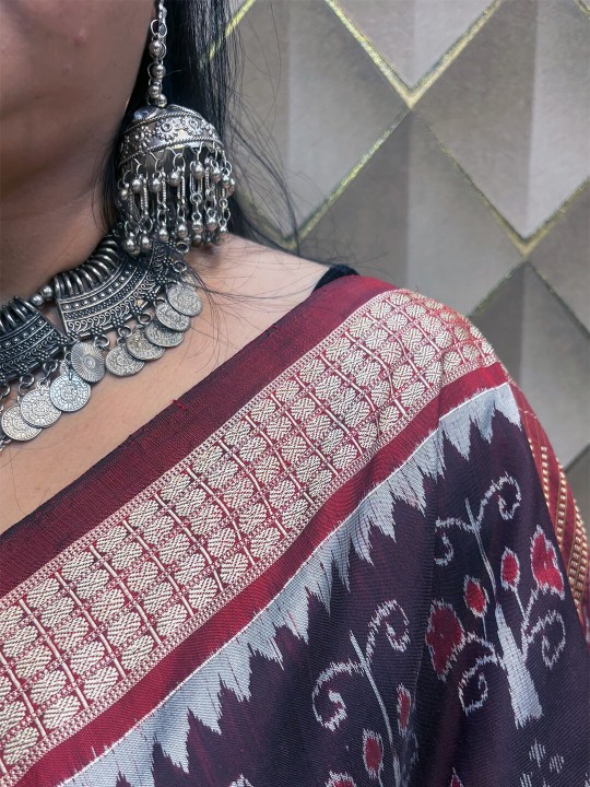 CHOCLATE BROWN SAMBALPURI PATA SAREE